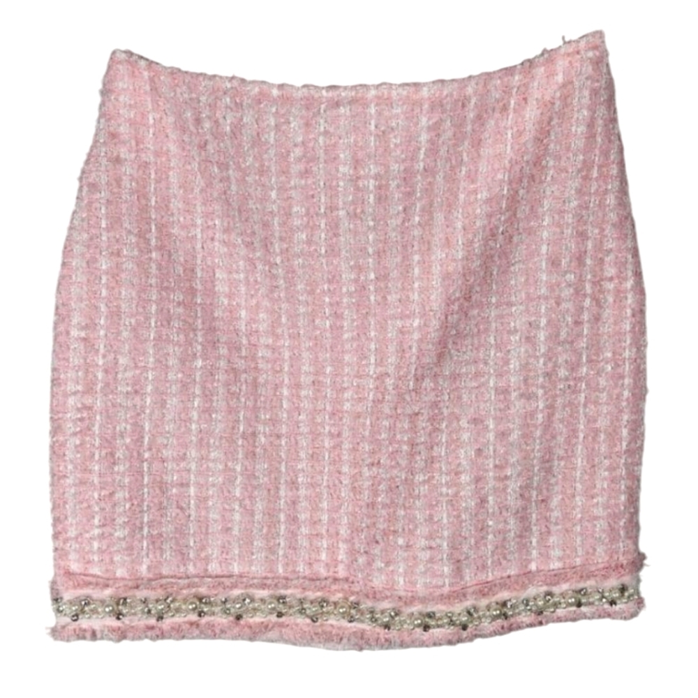 Main Strip NWT Tweed Mini Skirt Embellishments Medium Faux Pearls Diamonds